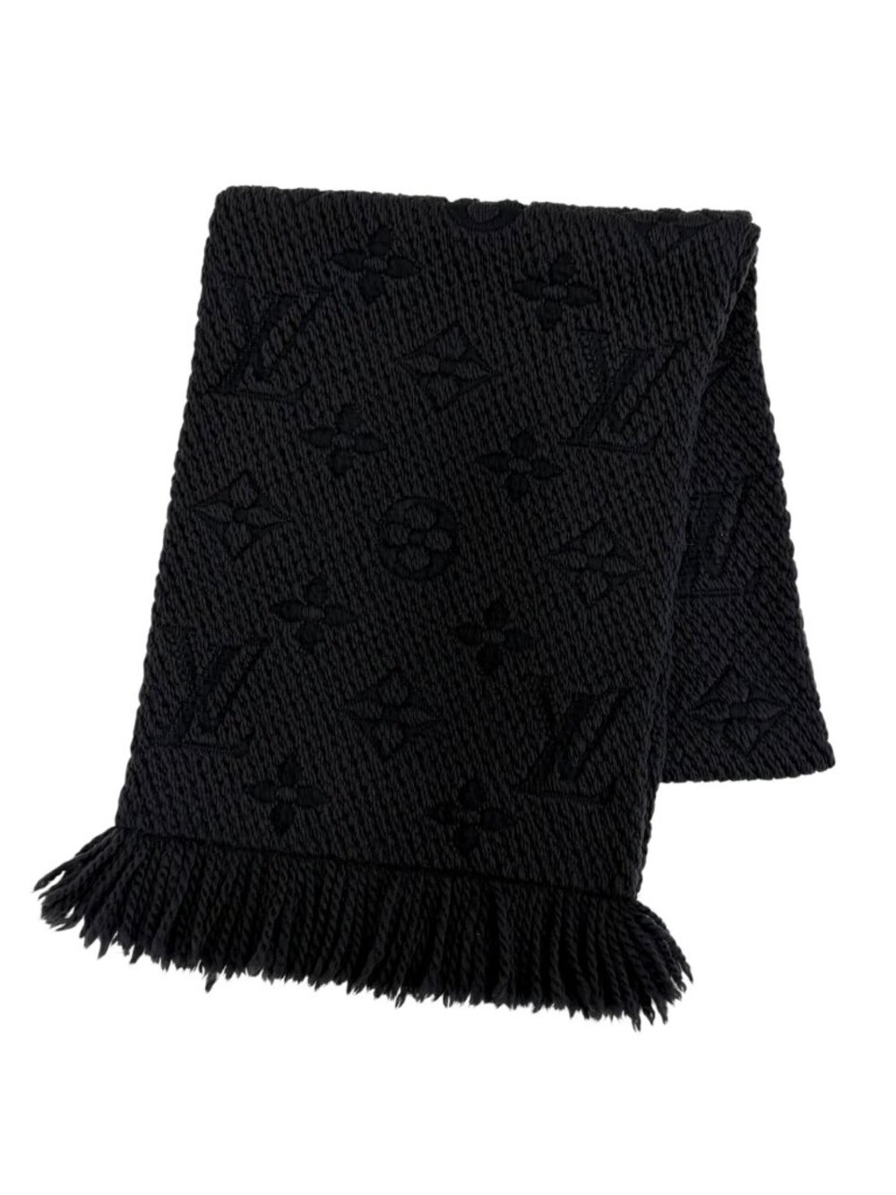Louis Vuitton Logomania Scarf Wool Silk Anthracite Monogram Black